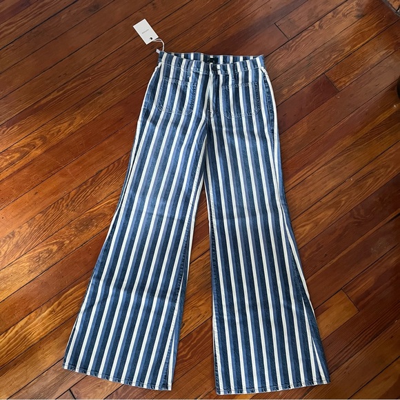 MOTHER Blue and White Striped Flare Jeans - Picture 3 of 10